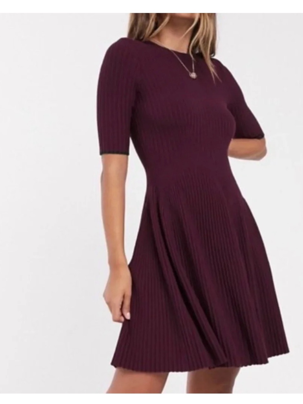 Ted Baker Renyina Knit Skater Dress Maroon Burgundy Fit Flare Size 5 US 12